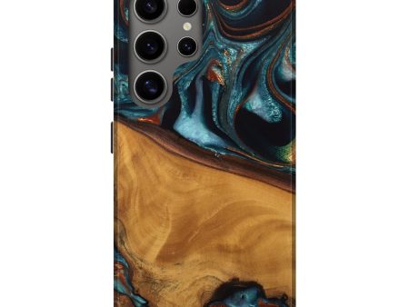 Galaxy S25 Ultra Wood Live Edge Phone Case - Brea (Teal & Gold, 744762) For Discount