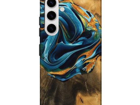 Galaxy S25 Plus Wood Live Edge Phone Case - Aspen (Teal & Gold, 746841) Online Sale