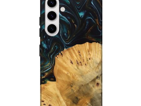 Galaxy S25 Plus Wood Live Edge Phone Case - Tiff (Teal & Gold, 740142) on Sale