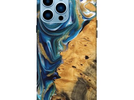 iPhone 14 Pro Max Wood Live Edge Phone Case - Emmet (Teal & Gold, 747204) Fashion