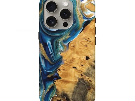 iPhone 16 Pro Wood Live Edge Phone Case - Emmet (Teal & Gold, 747204) Online