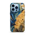 iPhone 14 Pro Wood Live Edge Phone Case - Emmet (Teal & Gold, 747204) Supply