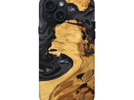 iPhone 15 Wood Live Edge Phone Case - Geo (Black & White, 747197) Supply