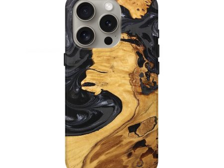 iPhone 16 Pro Wood Live Edge Phone Case - Geo (Black & White, 747197) on Sale