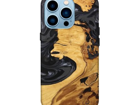 iPhone 14 Pro Wood Live Edge Phone Case - Geo (Black & White, 747197) For Discount