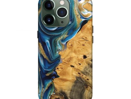 iPhone 13 Pro Wood Live Edge Phone Case - Emmet (Teal & Gold, 747204) Online