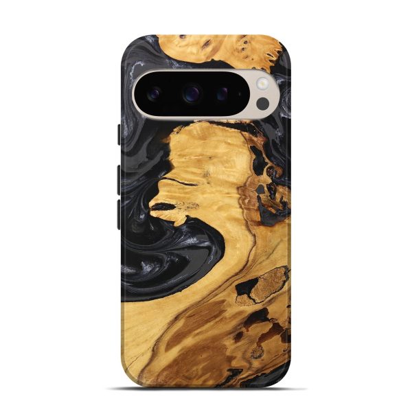 Pixel 9 Wood Live Edge Phone Case - Geo (Black & White, 747197) For Sale