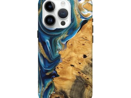 iPhone 15 Pro Wood Live Edge Phone Case - Emmet (Teal & Gold, 747204) Discount