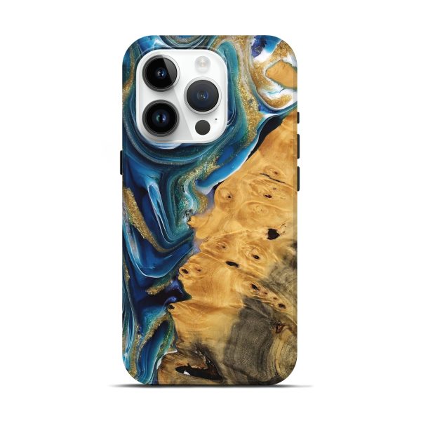 iPhone 15 Pro Wood Live Edge Phone Case - Emmet (Teal & Gold, 747204) Discount