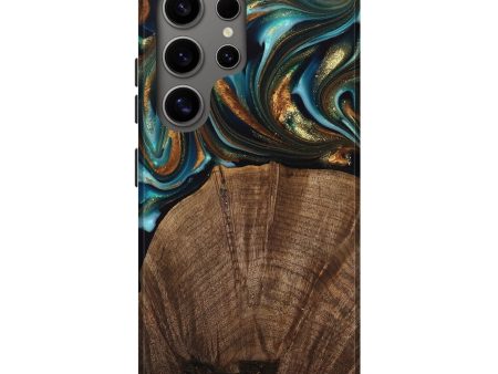 Galaxy S25 Ultra Wood Live Edge Phone Case - Bell (Teal & Gold, 741325) Discount