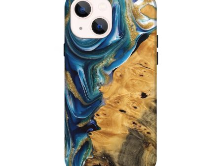 iPhone 14 Wood Live Edge Phone Case - Emmet (Teal & Gold, 747204) For Sale