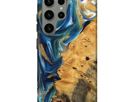 Galaxy S24 Ultra Wood Live Edge Phone Case - Emmet (Teal & Gold, 747204) Fashion