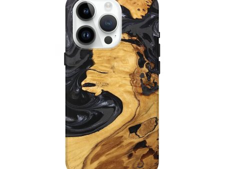 iPhone 15 Pro Wood Live Edge Phone Case - Geo (Black & White, 747197) For Sale