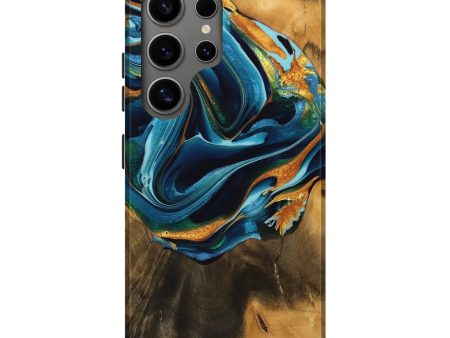 Galaxy S25 Ultra Wood Live Edge Phone Case - Aspen (Teal & Gold, 746841) Supply