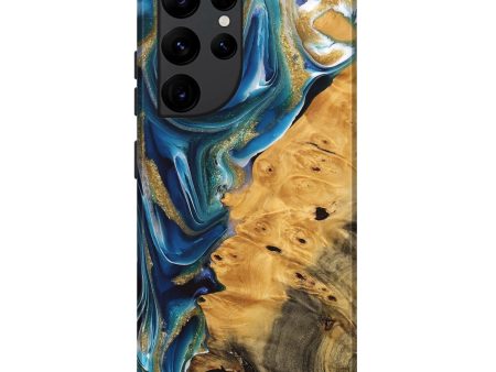 Galaxy S22 Ultra Wood Live Edge Phone Case - Emmet (Teal & Gold, 747204) For Discount